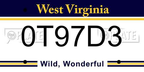 0T97D3 West Virginia License Plate
