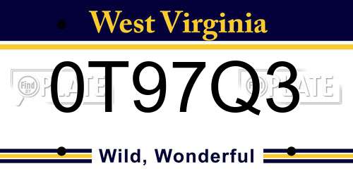 0T97Q3 West Virginia License Plate