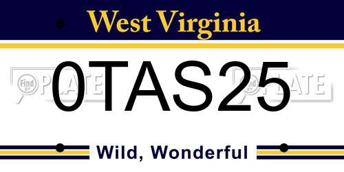 0TAS25 West Virginia License Plate