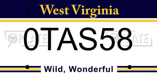 0TAS58 West Virginia License Plate