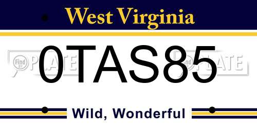 0TAS85 West Virginia License Plate