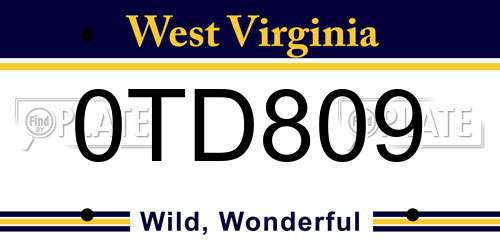 0TD809 West Virginia License Plate