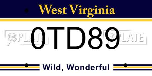 0TD89 West Virginia License Plate