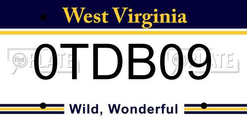0TDB09 West Virginia License Plate