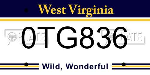 0TG836 West Virginia License Plate