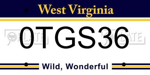 0TGS36 West Virginia License Plate