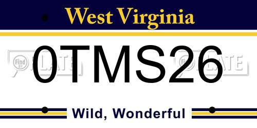 0TMS26 West Virginia License Plate