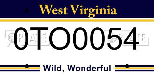 0TO0054 West Virginia License Plate