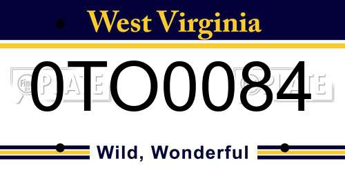 0TO0084 West Virginia License Plate