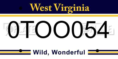 0TOO054 West Virginia License Plate