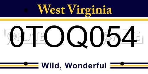 0TOQ054 West Virginia License Plate
