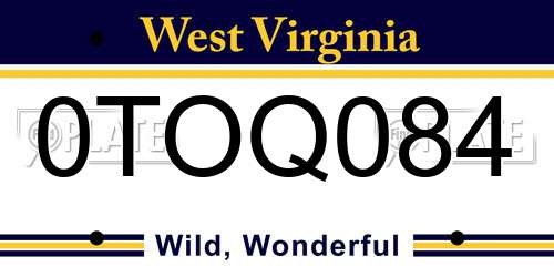 0TOQ084 West Virginia License Plate