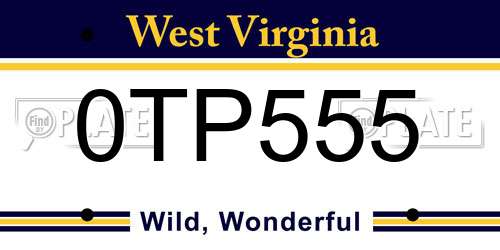 0TP555 West Virginia License Plate