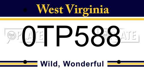 0TP588 West Virginia License Plate
