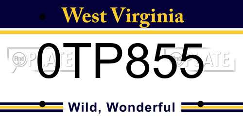 0TP855 West Virginia License Plate