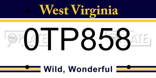 0TP858 West Virginia License Plate