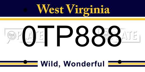 0TP888 West Virginia License Plate