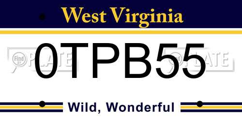0TPB55 West Virginia License Plate