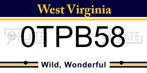 0TPB58 West Virginia License Plate