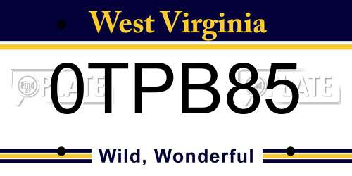 0TPB85 West Virginia License Plate