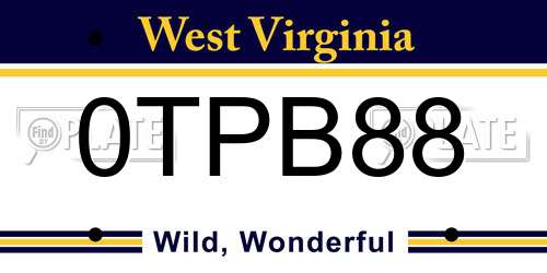 0TPB88 West Virginia License Plate