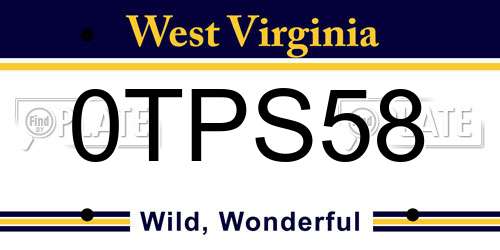 0TPS58 West Virginia License Plate
