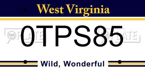 0TPS85 West Virginia License Plate