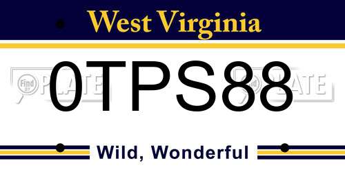 0TPS88 West Virginia License Plate
