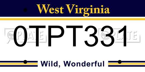 0TPT331 West Virginia License Plate