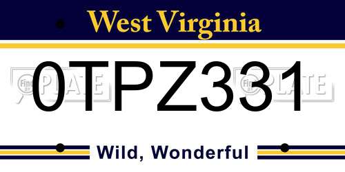 0TPZ331 West Virginia License Plate