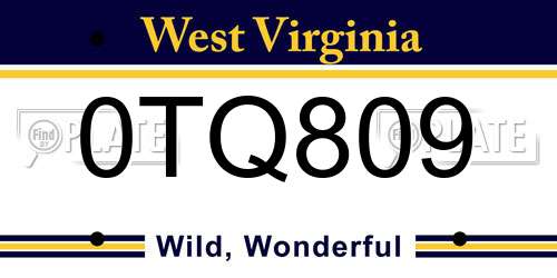 0TQ809 West Virginia License Plate