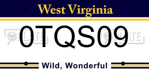 0TQS09 West Virginia License Plate