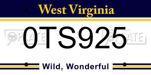 0TS925 West Virginia License Plate