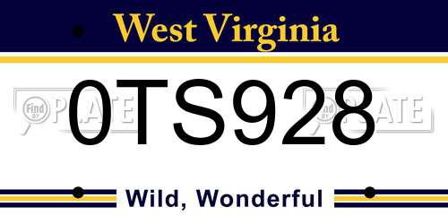 0TS928 West Virginia License Plate