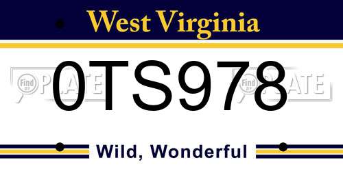0TS978 West Virginia License Plate
