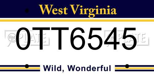 0TT6545 West Virginia License Plate