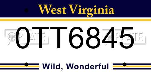 0TT6845 West Virginia License Plate