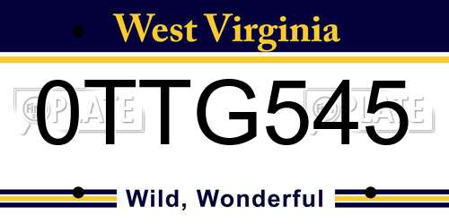 0TTG545 West Virginia License Plate