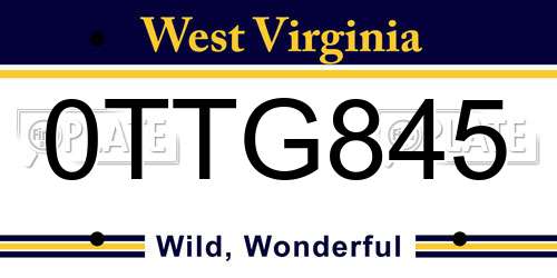 0TTG845 West Virginia License Plate
