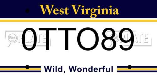0TTO89 West Virginia License Plate