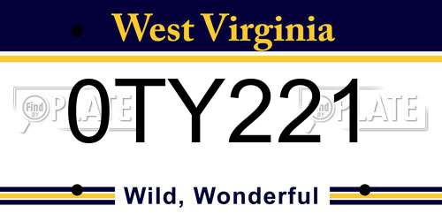 0TY221 West Virginia License Plate