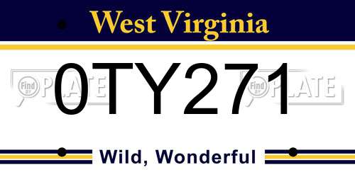 0TY271 West Virginia License Plate
