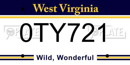 0TY721 West Virginia License Plate