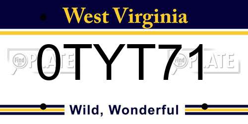 0TYT71 West Virginia License Plate