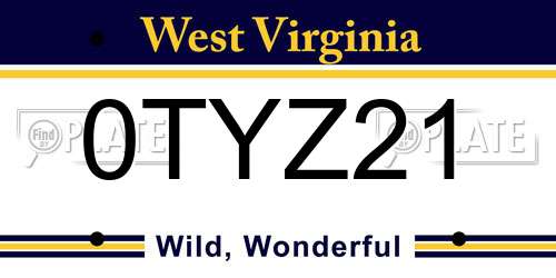 0TYZ21 West Virginia License Plate