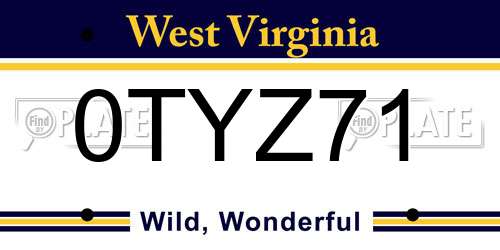0TYZ71 West Virginia License Plate