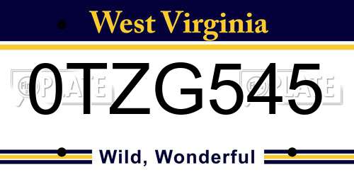 0TZG545 West Virginia License Plate