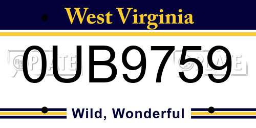 0UB9759 West Virginia License Plate