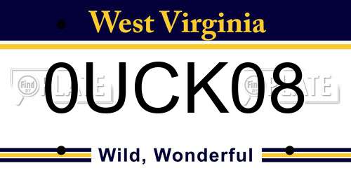 0UCK08 West Virginia License Plate