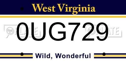 0UG729 West Virginia License Plate